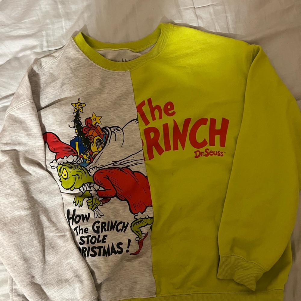 Dr. Seuss Grinch Sweater in Gray and Neon Green